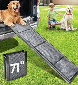 lot 31420 image: Dog Ramp for Car, 71x 17.3 Extra Long Dog Ramp for Truck with Non-Slip Rug Surface, Portable and Folding Dog Car Ramp for SUV & Car, Outdoor Pet Ramp for Large Dogs Up to 250 LBS