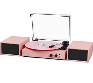 lot 31423 image: Vinyl Record Player with Bluetooth and External Stereo Speakers,  Vinyl to MP3 Converter  3-Speed Turntable with USB Recording, AUX Input, RCA Output, Headphone Jack, Auto Stop, Pink