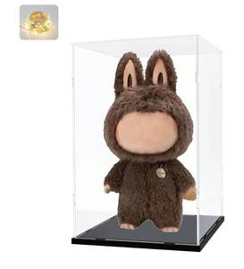 lot 31426 image: Thickened Clear Acrylic Display Case for Zimomo for Labubu for Pop Mart I Found You Angel in Clouds Doll, Showcase Box for Big LABUBU Large Toy with Wooden Base & Light, Black Inside 13.8x11.8x23.6in