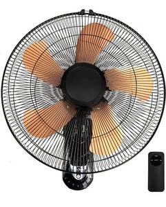 lot 31441 image: 18 Inch Wall Mount Fan Wall Mounted Oscillating FanRemote Control 3 Speed Settings 5 Metal Blades Adjustable Tilt Timing Gold 1 Pack