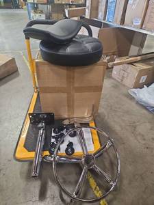 lot 31444 image: Lockable Stool with Back and Foot Rest Ergonomic Rolling Hydraulic Adjustable Stool for Doctor Esthetician Artist Home Small Office Desk (Black, 24-31)  Retail $121