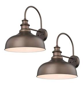 lot 31446 image: Bestshared Dusk to Dawn Gooseneck Barn Lights 16 Inch Dome Anti-Rust Farmhouse Outdoor Wall Sconce Outside Wall Mount Lighting Fixture Front Door Lantern Lamp for Patio(ORBWhite,16 Dome-2Pack. Retail $149