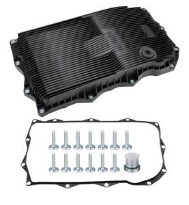 lot 31447 image: Bulk Case of 7. $40 Per.  Transmission Oil Pan with Gasket Drain Plug Fit for Ram 1500 2500 3500 & Fit for Jeep Grand Cherokee & Fit for Dodge Charger, Challenger, Charger & Fit for Chrysler 300, 8 Speed Transmission