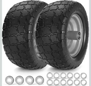 lot 41500 image: Lot of 2 11x6.00-5 Flat Free Lawn Mower Tire and Wheel, 11x6-5 Solid Front Tires for Zero Turn Mower, 400Lbs Load, 34 & 58 Bearing, 6-8 Hub for Residential Commercial Lawn