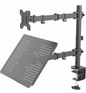 lot 41508 image: VIVO Black Fully Adjustable 13 to 32 inch Single Computer Monitor and Laptop Desk Mount Combo, Stand with Grommet Option, Fits up to 17 inch Laptops (STAND-V002C)