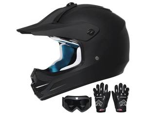 lot 41522 image: ROOZO Youth Dirt Bike Helmet DOT Certified - Full Face Motorcycle Helmet for Off-Road, ATV, Street Riding, Includes Adjustable Goggles & Protective Gloves XL