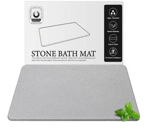 lot 41528 image: Diatomite Stone Bath Mat, Premium Natural Diatomaceous Earth Shower Drying Mats for Bathroom Floor, Non-Slip with Quick Drying Super Absorbent, Easy to Clean (23.6 x 15.4 Light Grey)