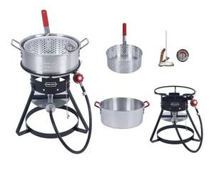 lot 41536 image: (272)10QT Outdoor Fish Fryer Kit - Heavy-Duty Aluminum Pot, 6.7QT Basket, Propane Deep Fryer with 0-10 PSI Regulator & Steel Frame