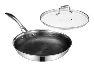 lot 41544 image: DELUXE Hybrid Ceramic Nonstick 12-Inch Fry Pan with Tempered Glass Lid, Skillet with Stay-Cool Handles, Dishwasher&Oven Safe, PFOA Free Compatible with All Cooktops. Retail $180