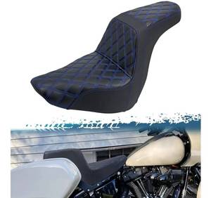 lot 41547 image: One-Piece Driver Passenger Seat Motorcycle 2-Up Seat Fit for Harley Sport Glide FLSB Low Rider FXLR FXLRS FXLRST 2018-later (Blue Stitching)