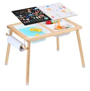 lot 41563 image: Sensory Table for Toddlers, Kids Activity Table with 3 Foldable Storage Bins & Paper Roll Holder, IndoorOutdoor Play Sand and Water Table, Wooden Kids Sensory Drawing Table, Gift for Boys Girls