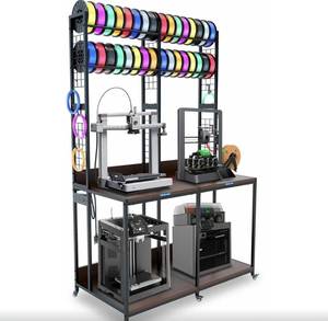 lot 41568 image: Dual 3D Printer Stand with Filament Storage Workstation, Extended Storage Mobile 3D Printer Table Workbench, ACUSB Power Hub for Studio Workshop