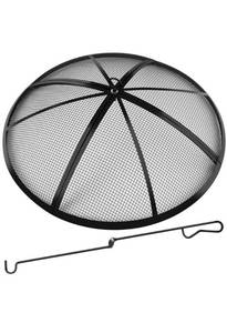 lot 60379 image: Round 22 Inch, Fire Pit Spark Screen,  with Handle & Poker, Collapsible Heavy Duty Mesh
