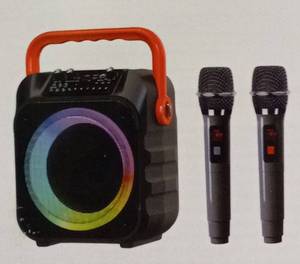 lot 60383 image: K9-M Portable Karaoke Machine with 2 Wireless Microphones & Bluetooth Connectivity, LED RGB Lights, USBTF Card Support, Tested, Charging Cord is NOT Included  - Retail $59