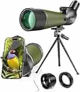lot 60386 image: Gosky Spotting Scope, 20-60x60 Spotting Scopes for Target Shooting & Hunting & Bird Watching, BAK4 High Definition, Angled Spotter Scope with Tripod, Phone Adapter, Carrying Bag - Retail $109
