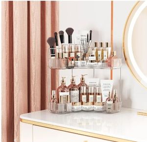 lot 60393 image: 2-Tier Corner Bathroom Counter Organizer with Top Toothbrush Holders,Large Makeup Organizer Countertop with Brush Holder
