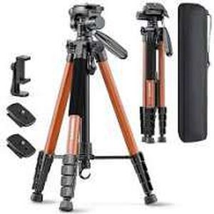 lot 60394 image: 74 in. Camera Tripod, Professional Aluminum Heavy Duty Tripod Stand for Mirrorless Camera, DSLR, Cell Phone, Camcorder, with Holder and Travel Bag