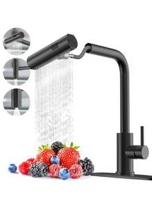 lot 60403 image: Matte Black Waterfall Kitchen Faucets with Pull Down Sprayer, Single Hole, Single Handle, Pull Out Tap Faucet