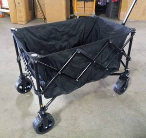 lot 60406 image: Folding, Collapsible Utility Cart with Wheels, Brakes, Canvas Fabric, Heavy Duty, Portable Buggy & Adjustable Handle (Black)