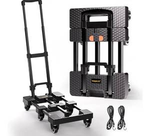 lot 60412 image: Folding Hand Truck 500lbs, Portable Heavy Duty Dolly Cart, 6 Wheels Collapsible Luggage Cart with 2 Elastic Ropes - Compact Trolley Cart for Easy Moving - Ideal Hand Cart for Travel and More