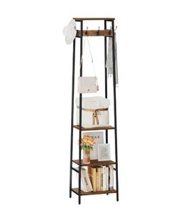 lot 60428 image: Coat Rack Freestanding, Coat Stand with 3 Shelves and 7 Hooks, Hall Tree Free Standing, Clothes Rack Stand Organizer, Industrial Style, Rustic Brown and Black