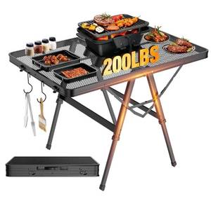 lot 60429 image: Foldable Grill Table with Mesh Desktop, 200lbs 3Ft Portable Folding Table, Height Adjustable Metal Table for Ourdoor, Camping, Picnic, BBQ and Beach, RV, 35.4 L x 23.6 W