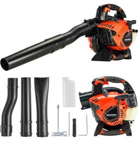 lot 60431 image: 28CC Gas Leaf Blower 450-CFM 160-MPH, 2-Cycle Handheld Leaf Blower for Lawn Care, Leaf Cleaning, Snow Removal (Orange)