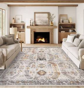 lot 60444 image: 9x12 Area Rug,Ultra-Thin Washable Rugs for Living Room,Non-Slip Lightweight Foldable Area Rug,Stain Resistant Vintage Large Rugs(BrownGold, 9x12