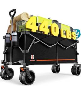 lot 60445 image: Navatiee 300L Extra Large Collapsible Wagon Cart Foldable, 48L Extended Heavy Duty Folding Beach Wagon with 440LBS Weight Capacity and Big Wheels, Utility Garden Cart for Sports Camping