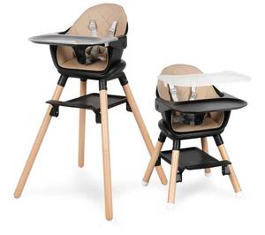 lot 60449 image: 6 in 1 Baby High Chair, Convertible Wooden High ChairsBooster Seat for Babies and Toddlers, Baby Feeding Chair with 5-Point HarnessDouble Removable Tray & Adjustable Footrest (Black)