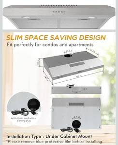 lot 60454 image: FIREGAS Under Cabinet Range Hood 30 inch with Brushless DC Motor, LED Light, 3 Speed Exhaust Fan, Reusable Aluminum Filters, Push Button,Stainless Steel Range Hood,with Charcoal Filter