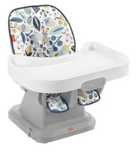 lot 60459 image: Fisher-Price SpaceSaver High Chair Navy Foliage, portable infant-to-toddler dining chair and booster seat with easy clean up features