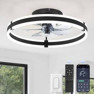lot 41543 image: Ceiling Fans with Lights, 19.7 Flush Mount Ceiling Fan with Lights and Remote, 3000K-6000K Dimmable Modern Low Profile Ceiling Fans for Bedroom Living Room, 6 Speeds Fandelier LED Fan Light