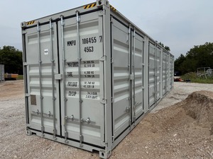 lot 1077 image: First use, High Cube with 4 sets of side doors and 1 set of rear doors Shipping Container, Very Good Condition