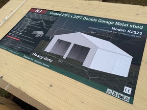 lot 1259 image: 22 x 23 x13 Double Garage Metal Building Cream in Color