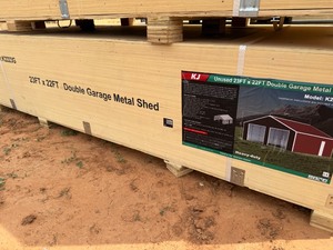 lot 1256 image: 22 x 23 x13 Double Garage Metal Building Red and Brown in Color