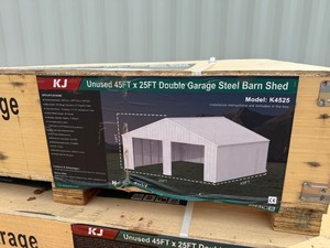 lot 1253 image: 25 x 45 x 14 Double Garage Metal Building Cream in Color