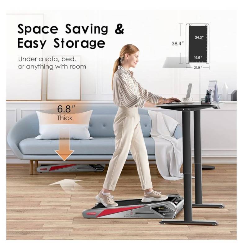 lot 20040 image: Egofit Walker ProPlus Smallest Under Desk Treadmill Walking Pad, Small & Compact Walking Treadmill with Fixed 5% Incline to Fit Desk Perfectly and Home & Office.