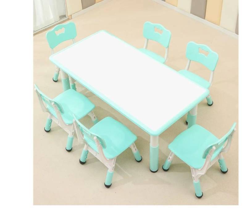 lot 20047 image: Kids Table and 6 Chairs Set with Graffiti Desktop
