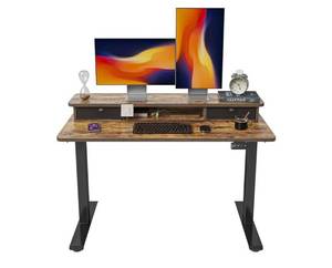 lot 20146 image: FEZIBO 48 x 24 Inch Height Adjustable Electric Standing Desk with Double Drawers, Stand up Desk, Home Office Computer Workstation - Retail $129