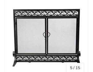 lot 20151 image: Plow & Hearth Large Cast Iron Scrollwork Fire Screen With Doors - Retail $269