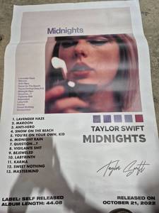 lot 20181 image: Taylor Swift Midnights Album Promotional Poster - Retail $25