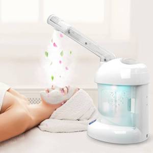 lot 1231 image: Nisperos Nano Ionic Facial Steamer - 360° Rotatable Sprayer - 40 Minutes Warm Mist - Humidifier - Professional Face Steamer for Facial Deep Cleaning (White) - Retail $40