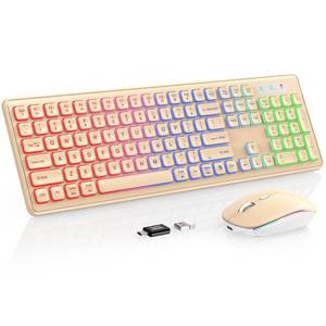 lot 1237 image: Wireless Keyboard and Mouse Combo - RGB Backlit, Rechargeable & Light Up Letters, Full-Size, Ergonomic Tilt Angle, Sleep Mode, 2.4GHz Quiet Keyboard Mouse for Mac, Windows, Laptop, PC - Retail $40