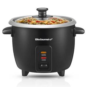 lot 1250 image: Elite Gourmet ERC003B Electric Rice Cooker with Automatic Keep Warm Makes Soups, Stews, Grains, Hot Cereals, 6 Cups Cooked (3 Cups Uncooked), Black - Retail $17