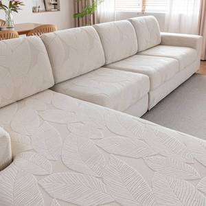 lot 1251 image: QIANMEW Couch Covers for Sectional Sofa, Washable Stretch Soft Sofa Cushion Covers L Shape Sofa Slipcovers Anti Slip Furniture Decor Protector for Pets (2 Seaters Covers1 Chaise Cover,Ivory) - Retail $80