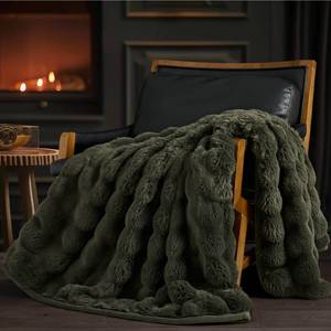 lot 1258 image: EVERGRACE Ultra Soft Luxury Fluffy Ridgeline Faux Rabbit Fur Throw Blanket, Thick Warm Bubble Throw for Bed, Cozy Plush Reversible Blankets for Couch, Chair, Sofa, Green, 50x60 Inches, 870 GSM - Retail $63