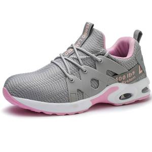 lot 1262 image: LANSNBO Steel Toe Shoes for Women Indestructible Safety Work Shoes Air Cushion Lightweight Breathable Utility Sneakers Puncture Proof Slip Resistant Composite Toe Footwear (Hui Fen 39 Grey,Pink) - Retail $41