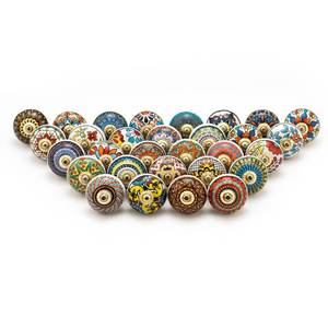 lot 1263 image: FOLK CRAFT Drawer Knobs and Pulls - Vintage Assorted Colorful Blue Pottery Ceramic Drawer Handle for Kitchen Cabinets Interior Door Decor Hardware - Pack of 30 - Retail $30