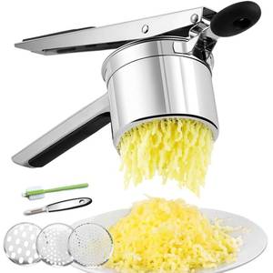 lot 1267 image: Potato Ricer 15oz, Heavy Duty Stainless Steel Potato Masher with 3 Interchangeable Discs, Large Masher and Ricer Kitchen Tool for Mashed Potatoes, Spaetzle Noodle Maker, Potato Press - Retail $18